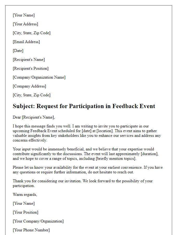 Letter template of Request for Participation in Feedback Event