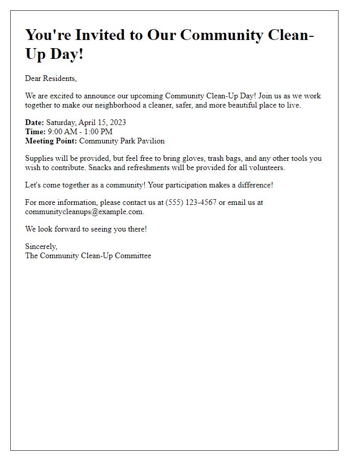 Letter template of community clean-up day invitation