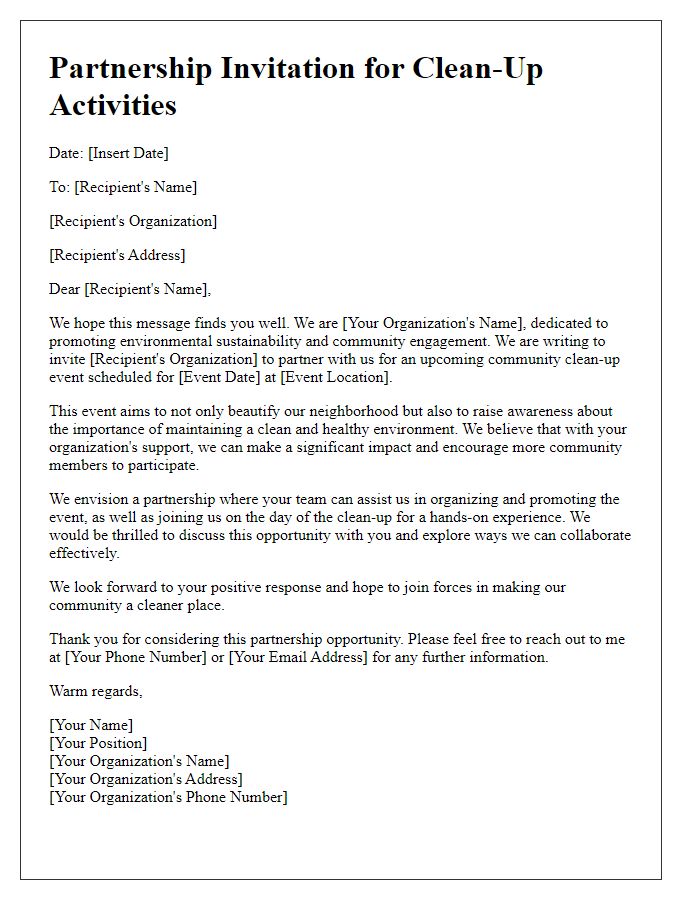 Letter template of partnership invitation for clean-up activities