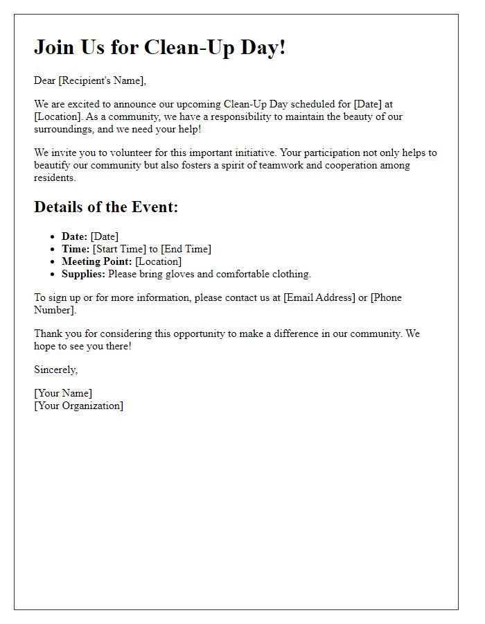 Letter template of volunteer recruitment for clean-up day