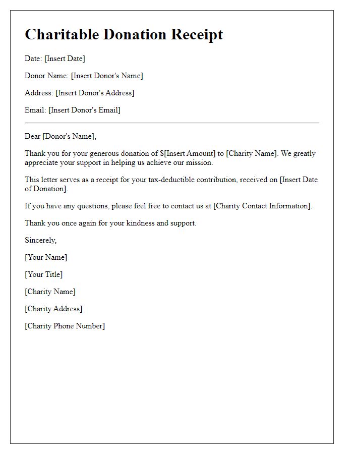 Letter template of receipt for charitable donation verification