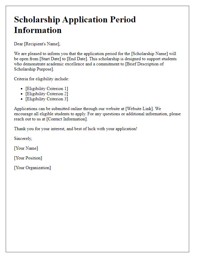 Letter template of scholarship application period information