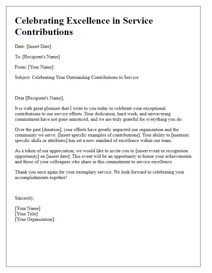 Letter template of Celebrating Excellence in Service Contributions