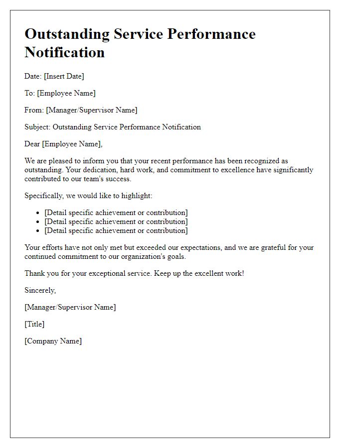 Letter template of Outstanding Service Performance Notification