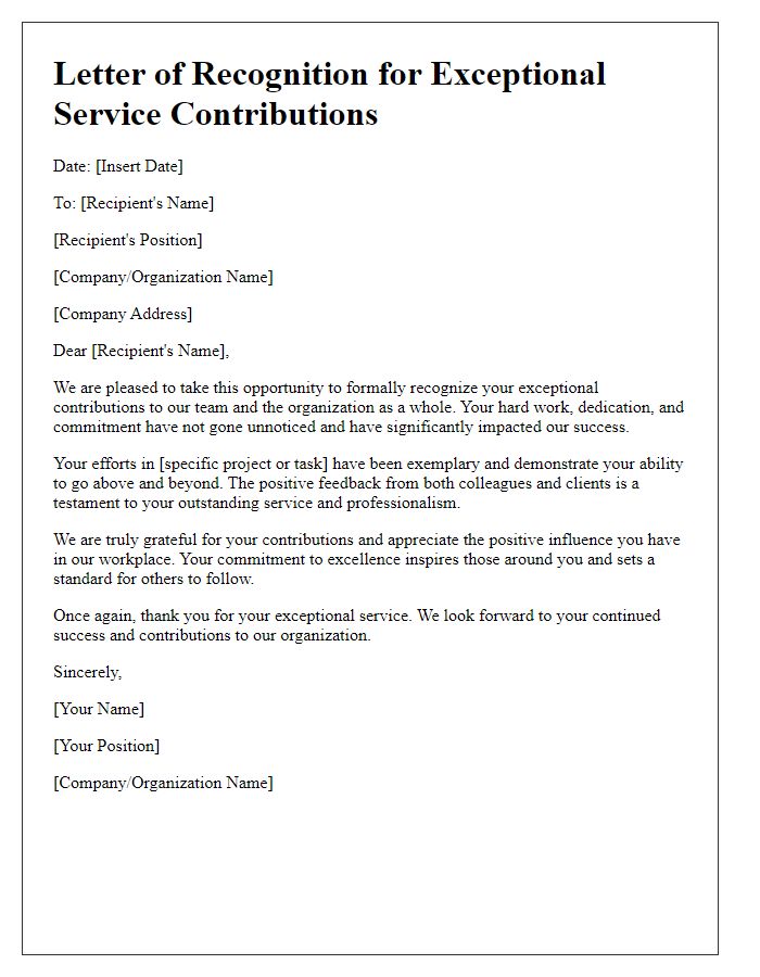 Letter template of Recognition for Exceptional Service Contributions