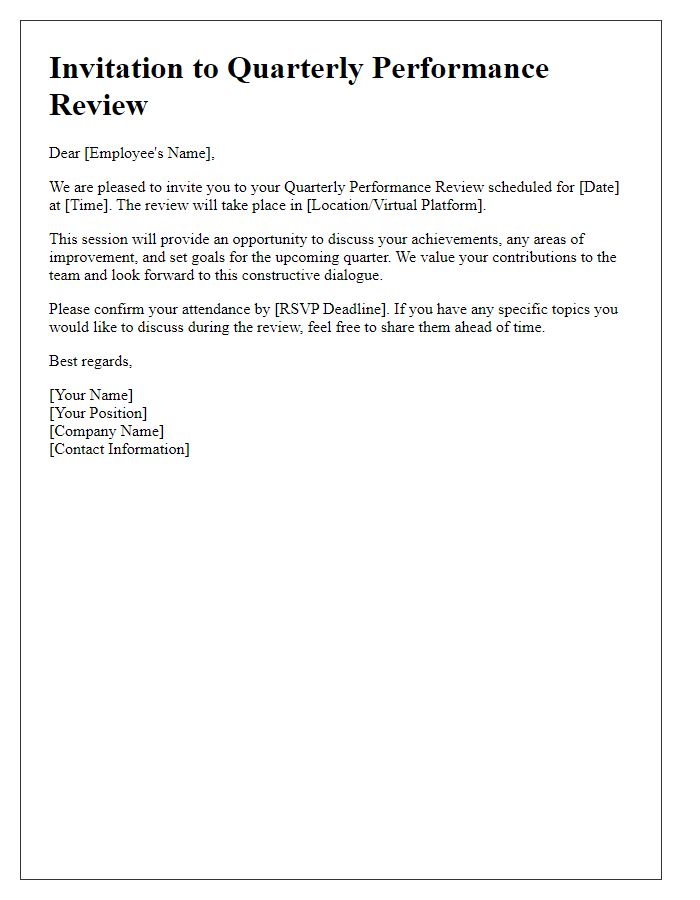 Letter template of Invitation to Quarterly Performance Review