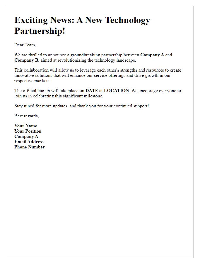 Letter template of announcing a groundbreaking technology partnership launch.