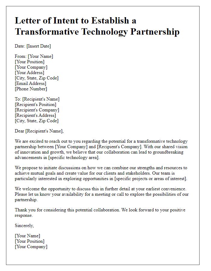 Letter template of initiating our transformative technology partnership.