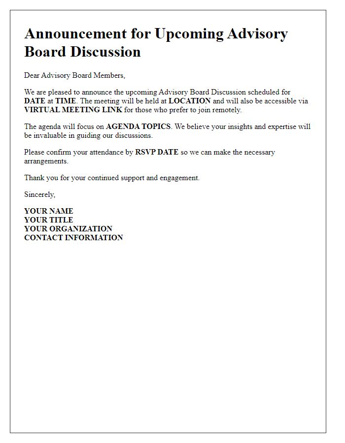 Letter template of Announcement for Advisory Board Discussion