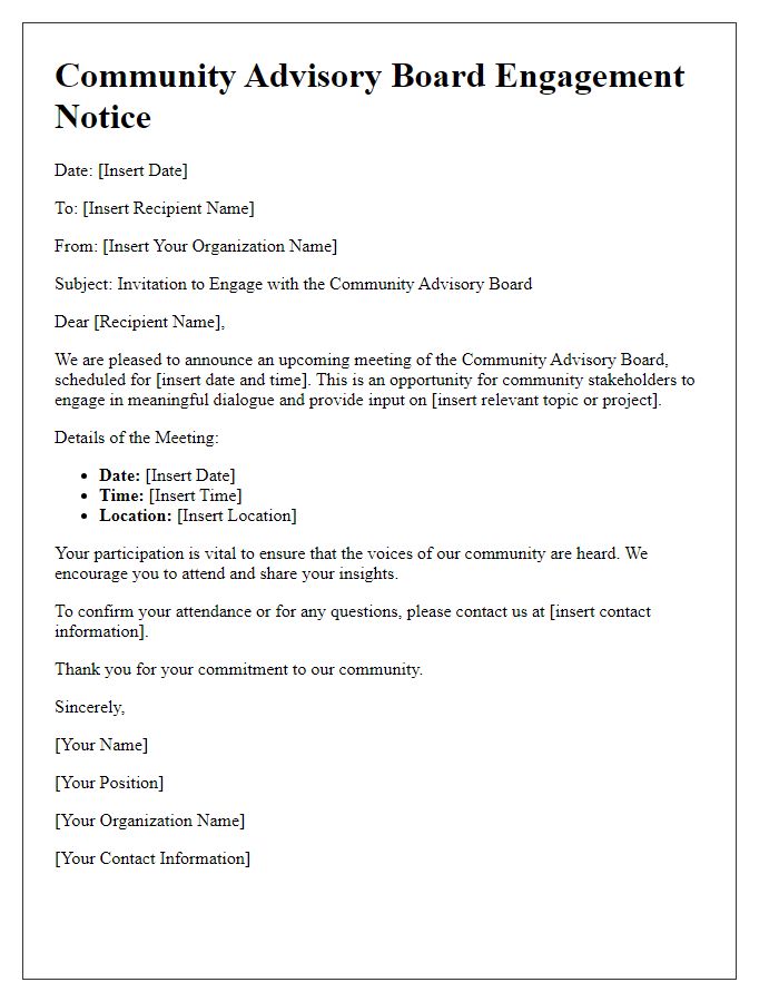 Letter template of Community Advisory Board Engagement Notice