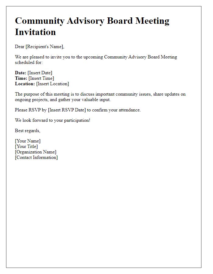 Letter template of Community Advisory Board Meeting Invitation