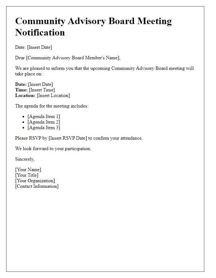 Letter template of Community Advisory Board Meeting Notification