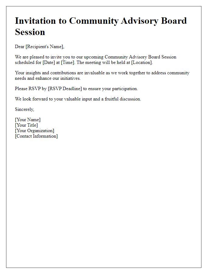 Letter template of Invitation to Community Advisory Board Session