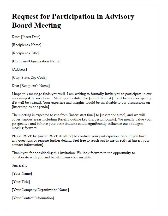 Letter template of Request for Participation in Advisory Board Meeting