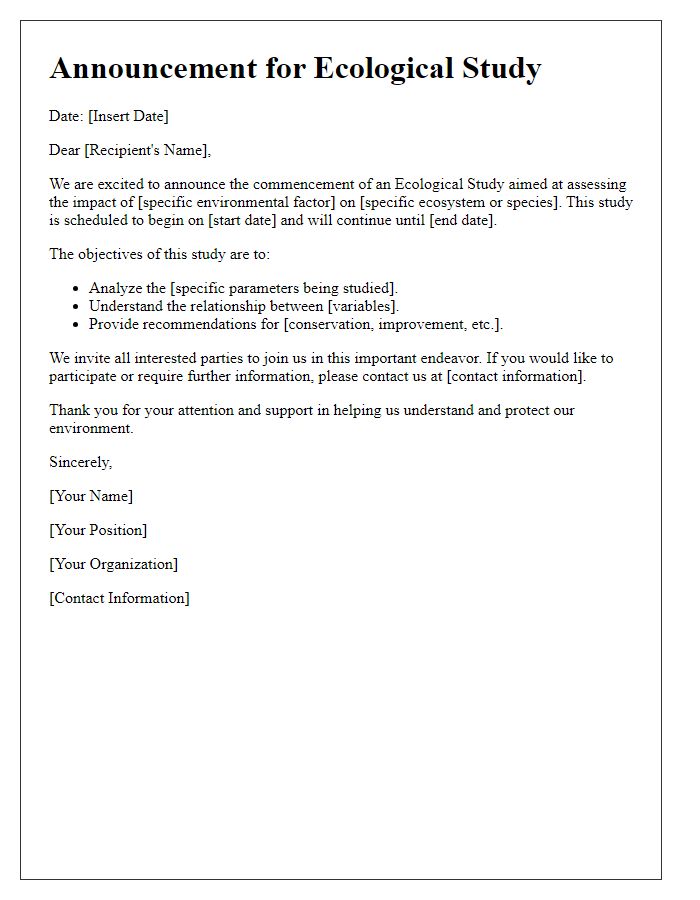 Letter template of Announcement for Ecological Study