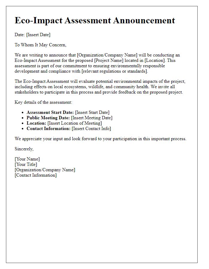 Letter template of Eco-Impact Assessment Announcement