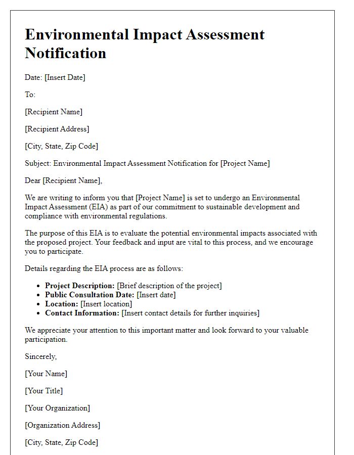 Letter template of Environmental Impact Assessment Notification