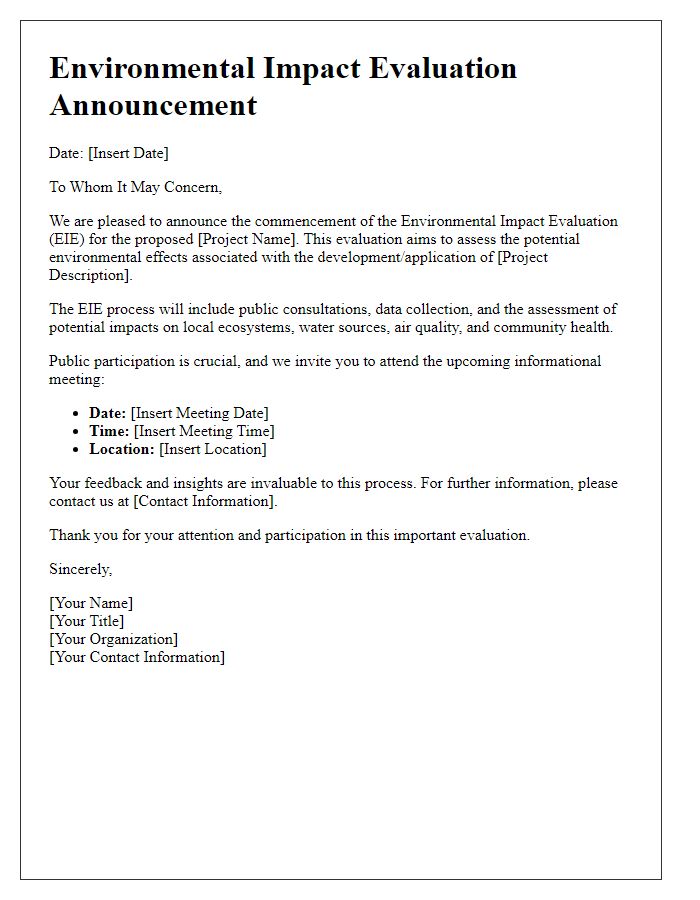 Letter template of Environmental Impact Evaluation Announcement