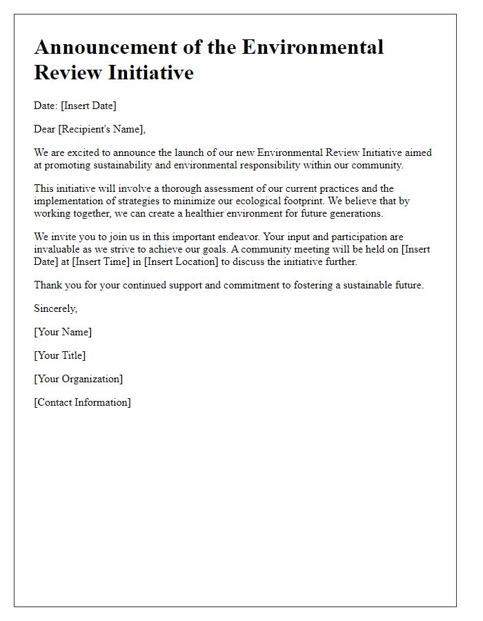 Letter template of Environmental Review Initiative Announcement