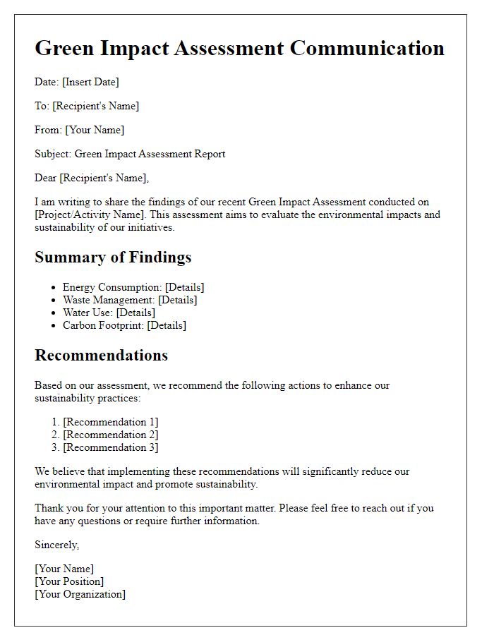 Letter template of Green Impact Assessment Communication