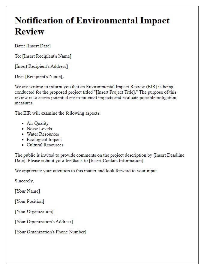 Letter template of Notification for Environmental Impact Review