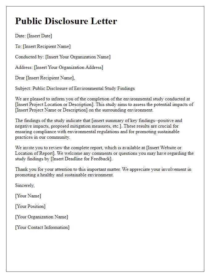 Letter template of Public Disclosure for Environmental Study