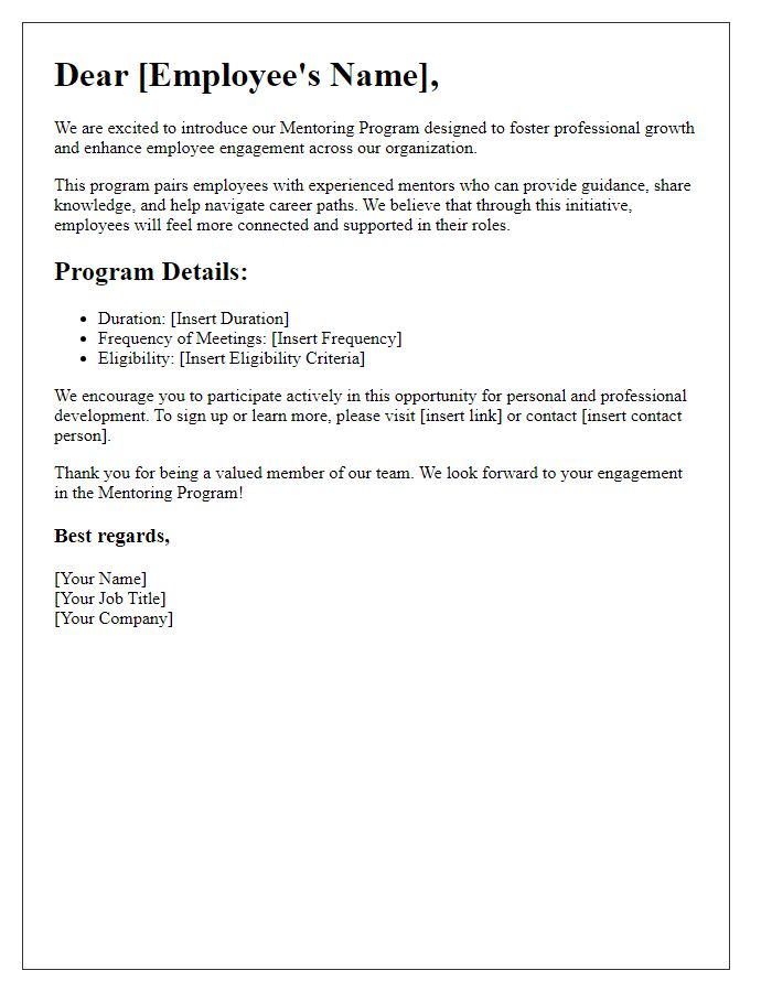 Letter template of Engaging Employees Through Our Mentoring Program