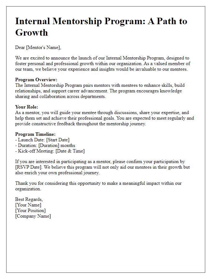 Letter template of Internal Mentorship Program: A Path to Growth