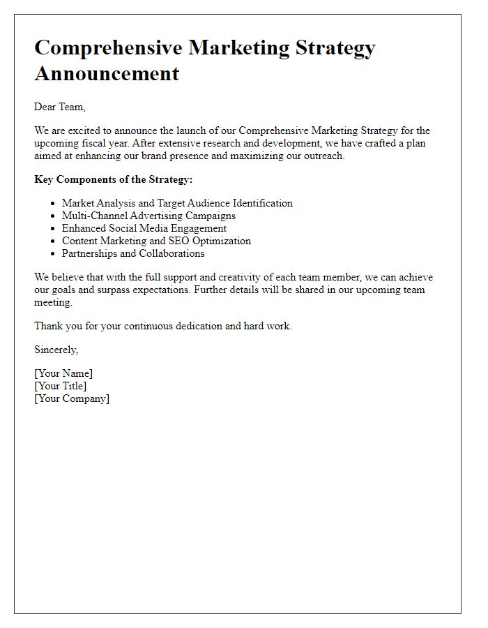 Letter template of Comprehensive Marketing Strategy Announcement