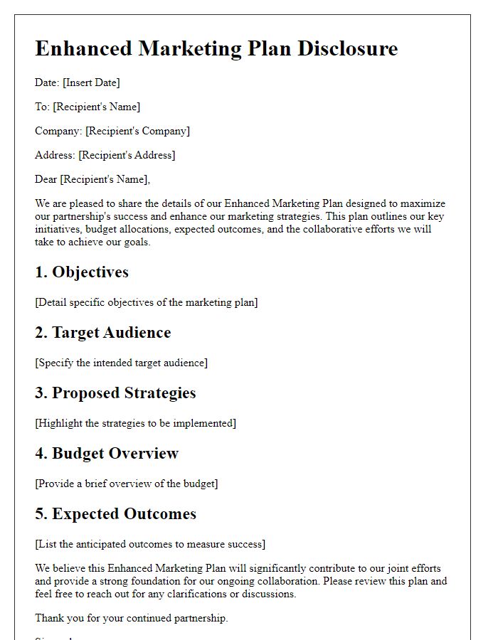 Letter template of Enhanced Marketing Plan Disclosure