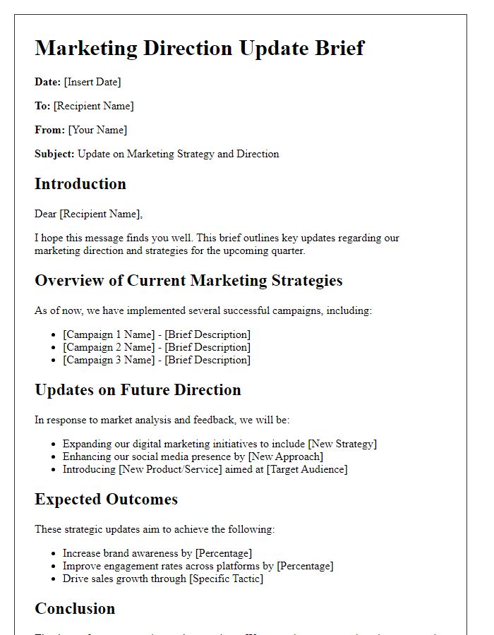 Letter template of Marketing Direction Update Brief