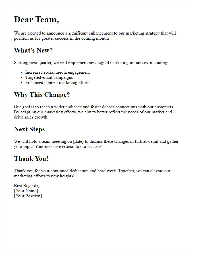 Letter template of Marketing Strategy Enhancement Announcement