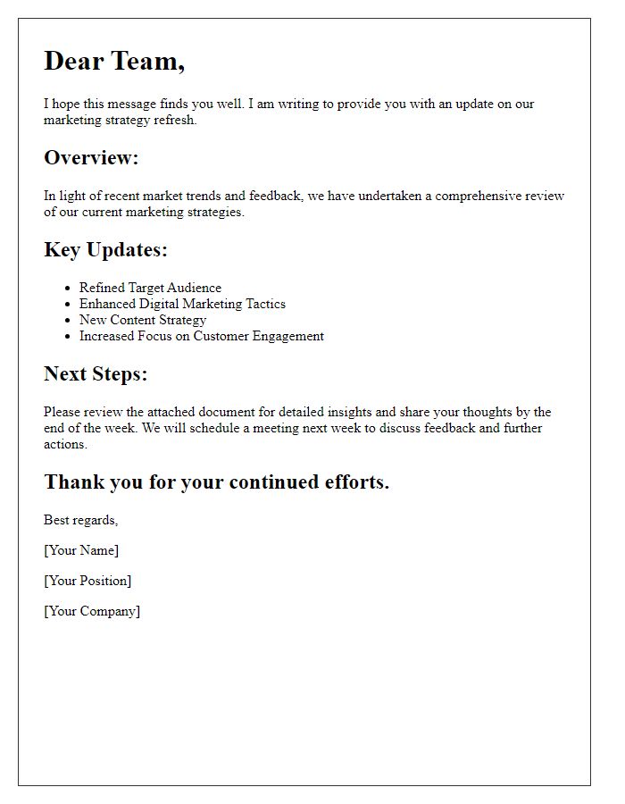 Letter template of Marketing Strategy Refresh Update