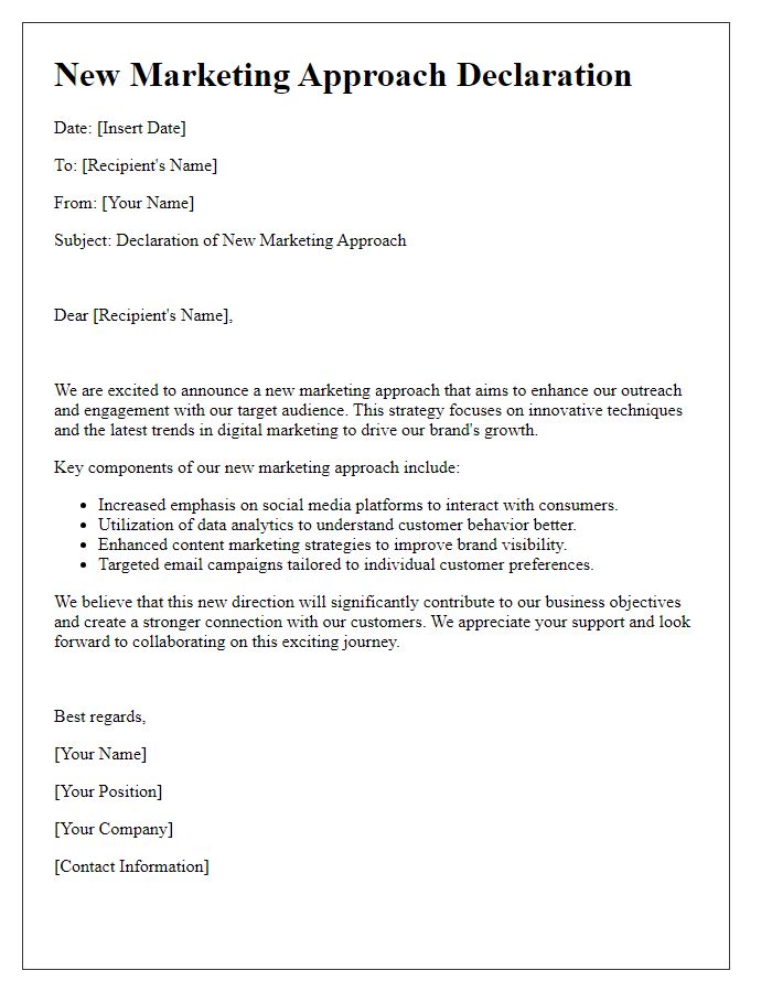 Letter template of New Marketing Approach Declaration