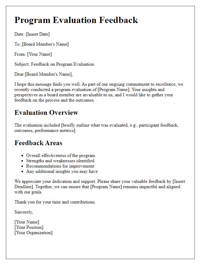 Letter template of program evaluation feedback for board members.