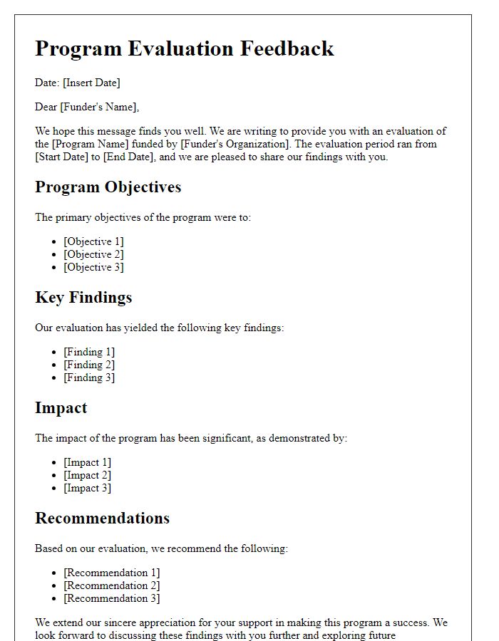 Letter template of program evaluation feedback for funders.