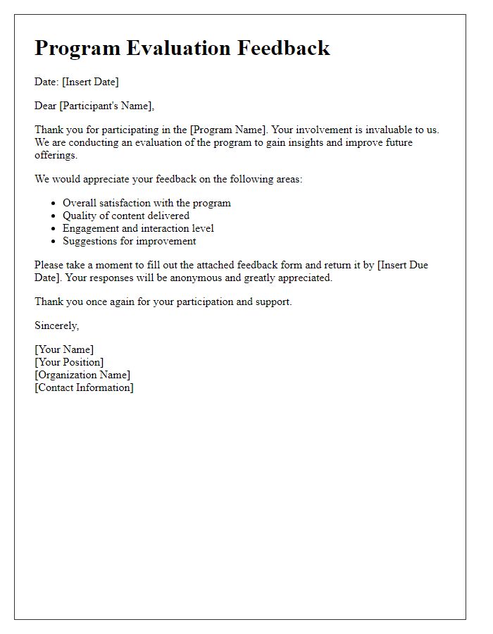 Letter template of program evaluation feedback for participants.