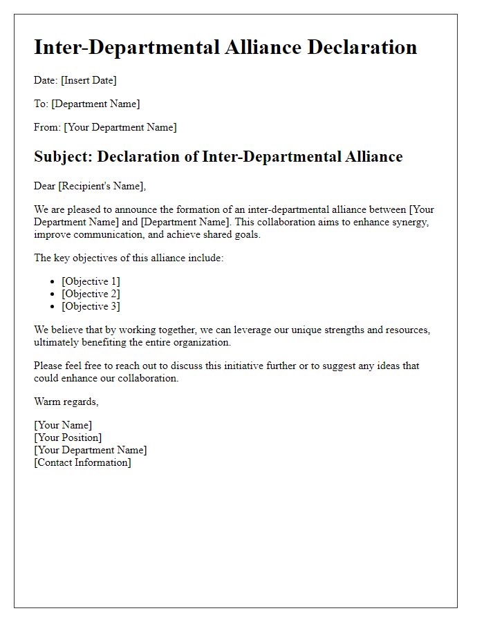 Letter template of declaring inter-departmental alliance.