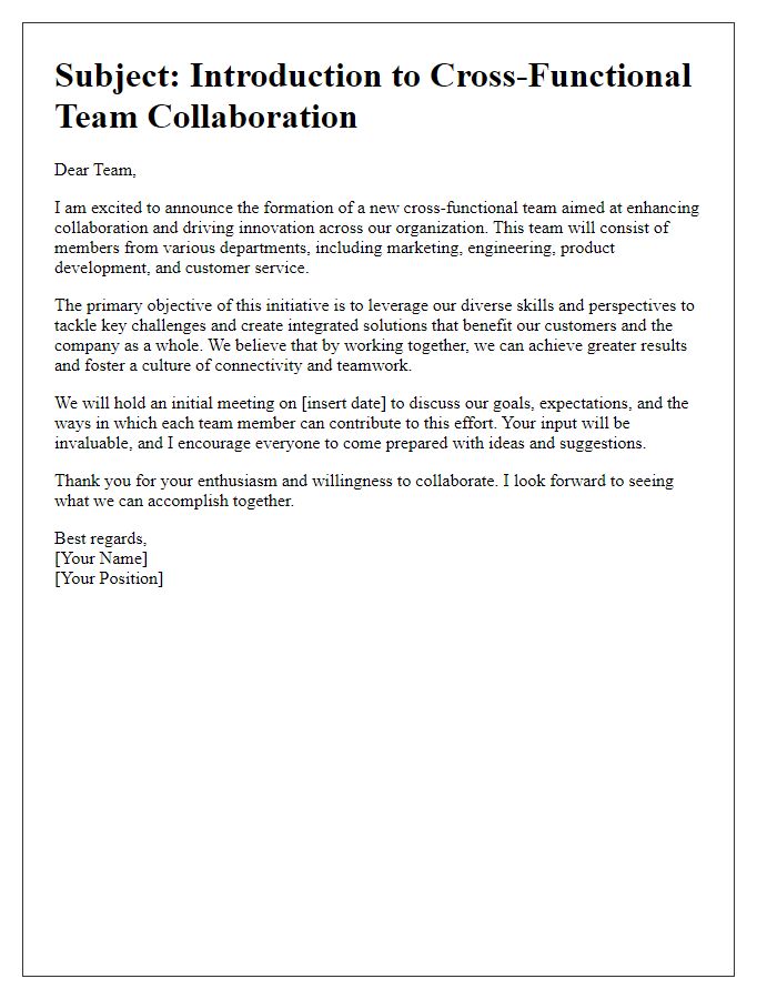 Letter template of introducing cross-functional teamwork.