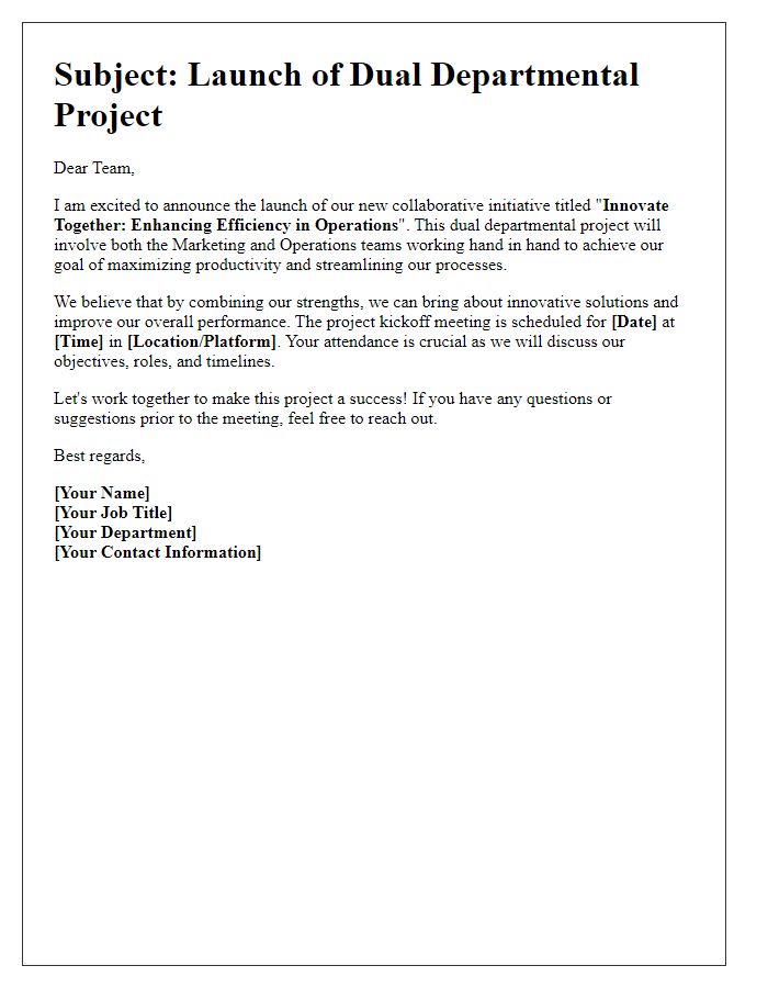 Letter template of launching dual departmental project.