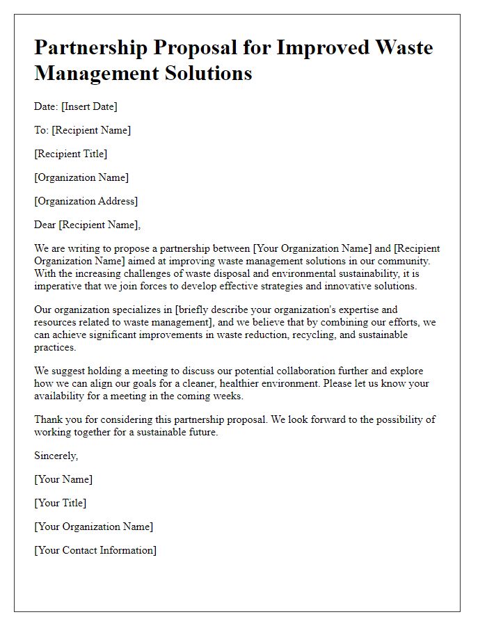 Letter template of partnership for improved waste management solutions