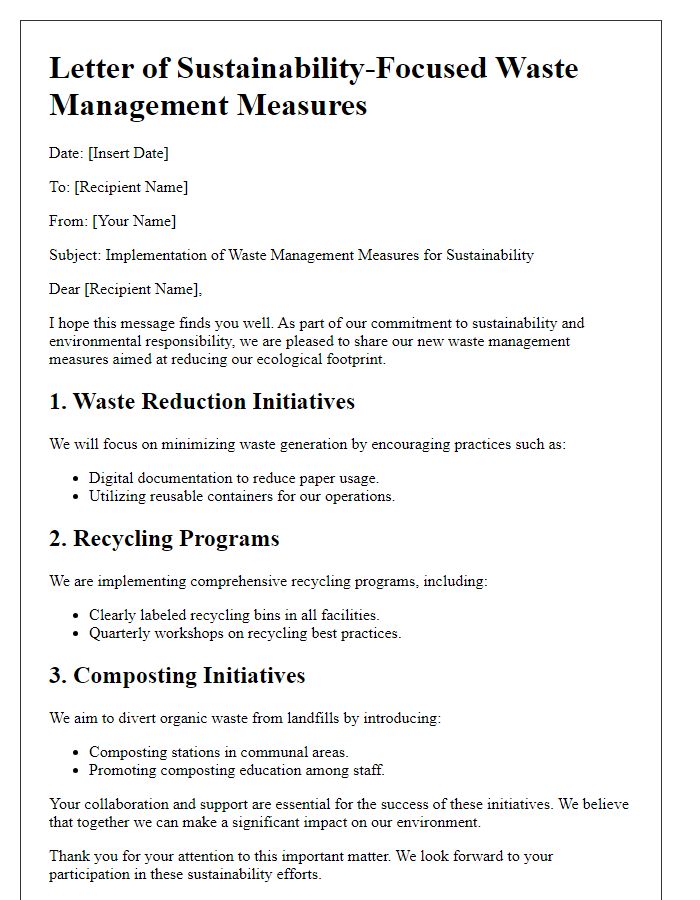 Letter template of sustainability-focused waste management measures