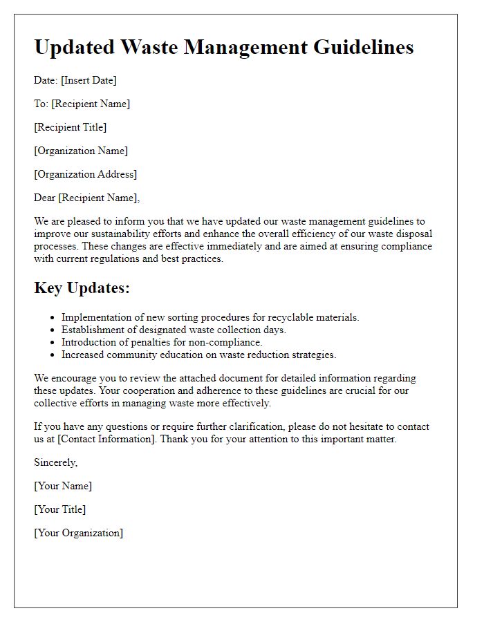 Letter template of updated waste management guidelines