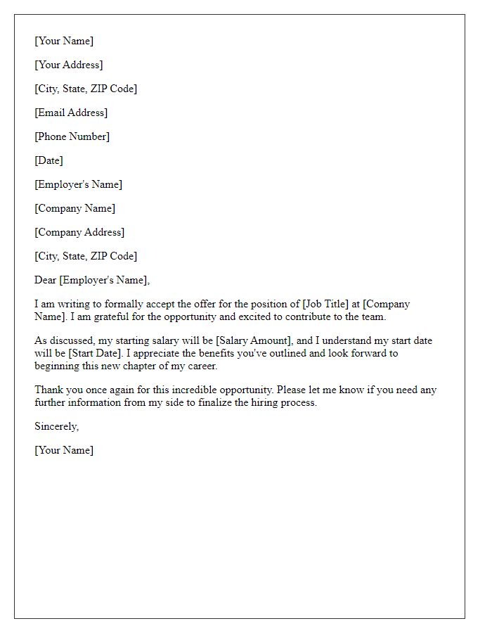 Letter template of acceptance for employment proposal