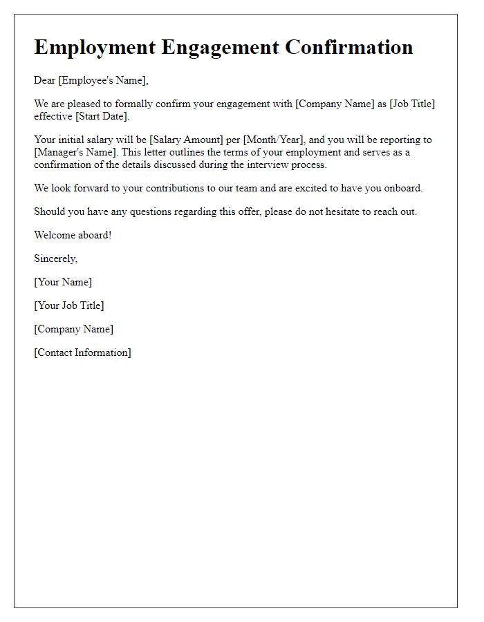 Letter template of employment engagement confirmation