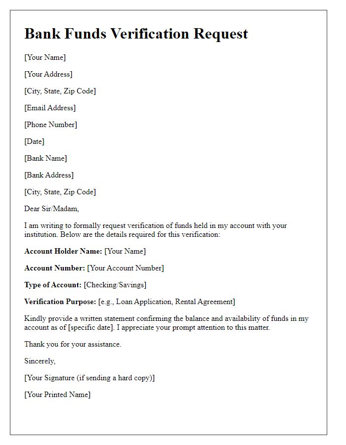 Letter template of bank funds verification request