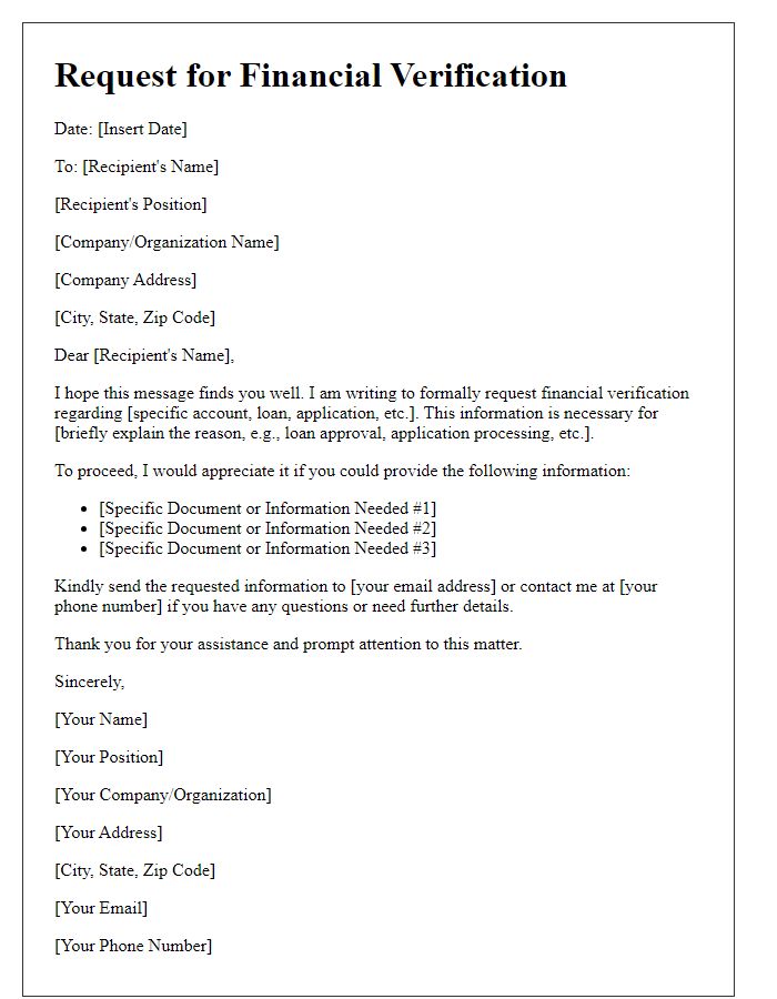 Letter template of request for financial verification