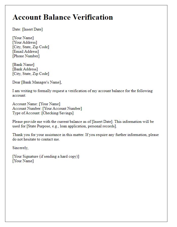 Letter template of verification of account balance