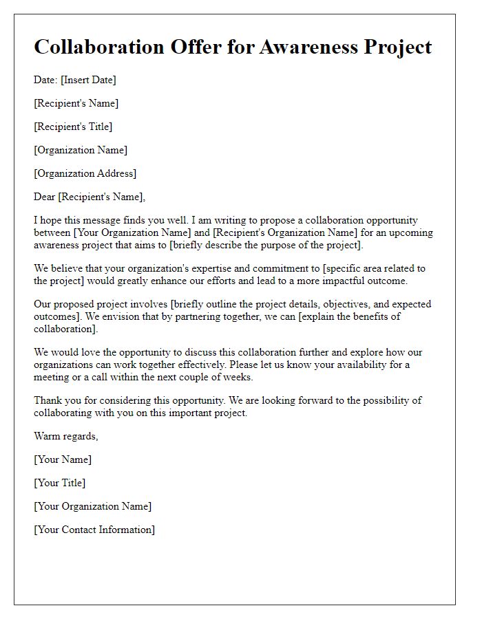 Letter template of collaboration offer for awareness project