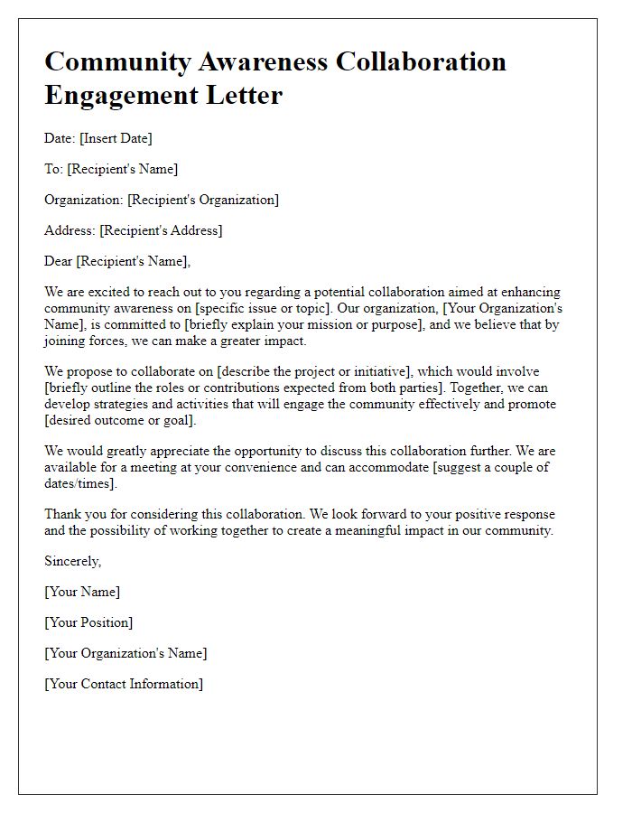 Letter template of engagement for community awareness collaboration